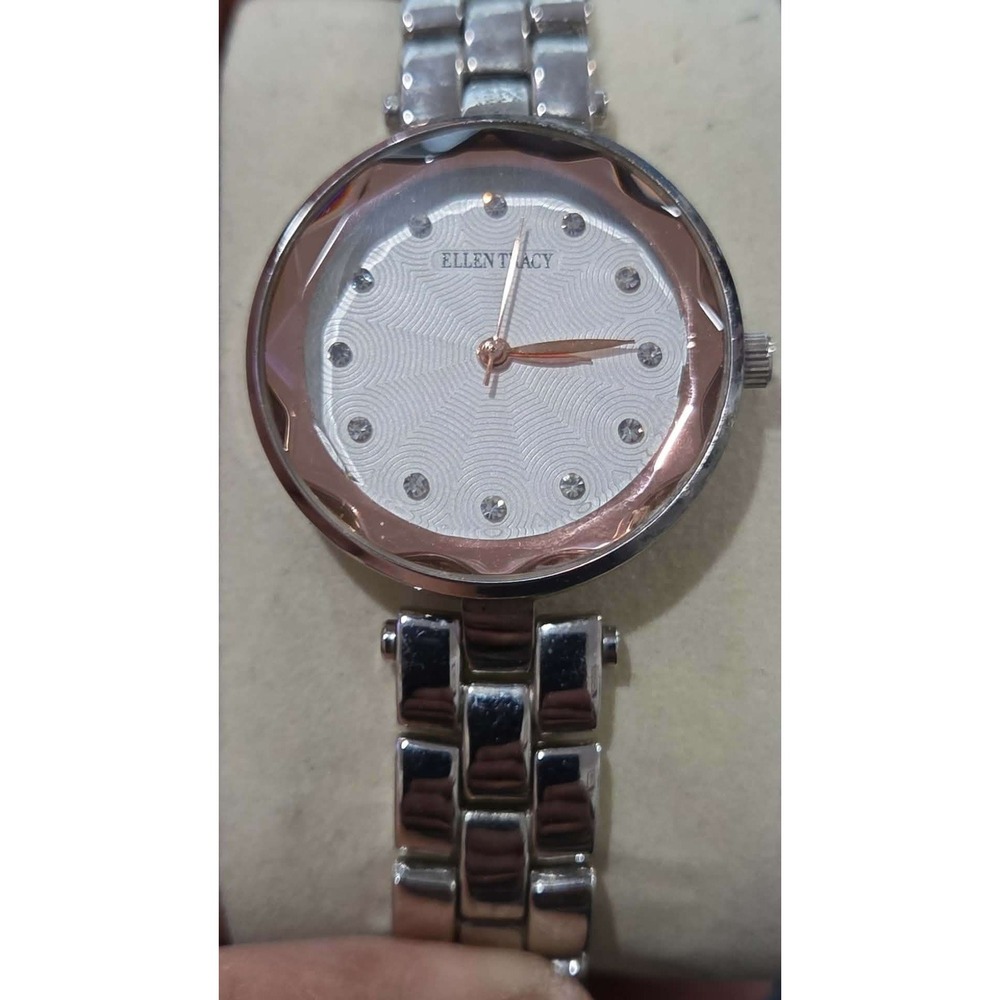 Ellen Tracy Women's Silver Tone Rose Gold Accent Watch ET5312SL Sparkle Accents